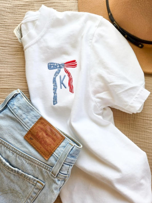 Patriotic Bow Monogram T Shirt