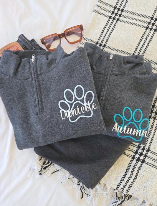Paw Print Personalized Quarter Zip Sweatshirt