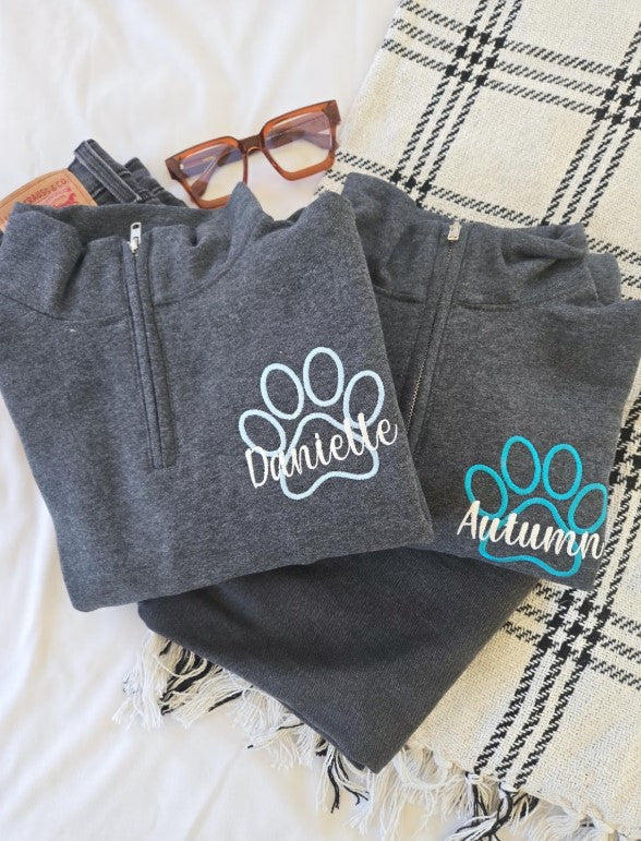 Paw Print Personalized Quarter Zip Sweatshirt