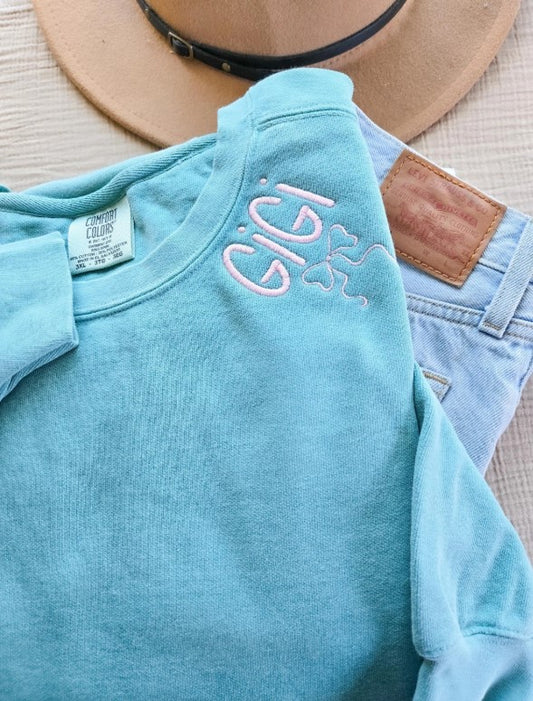 Personalized Neckline Bow Comfort Colors Sweatshirt