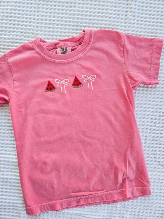 Youth Watermelon and Bows Embroidered T-Shirt
