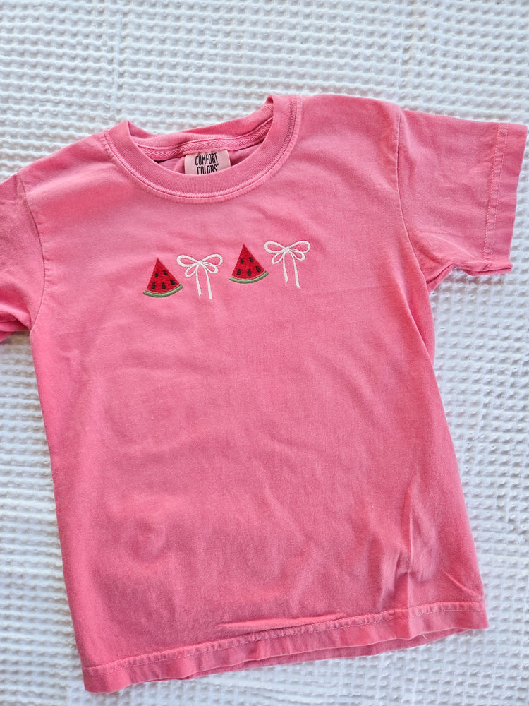 Youth Watermelon and Bows Embroidered T-Shirt