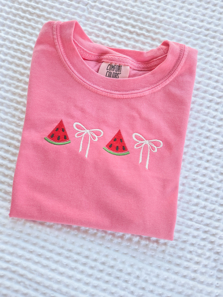 Youth Watermelon and Bows Embroidered T-Shirt