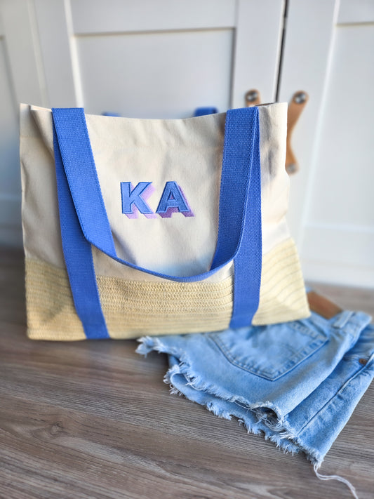 Shadow Monogram Straw Canvas Tote