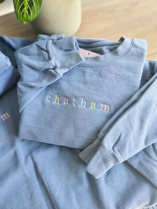 Pastel Custom Wording Embroidered Comfort Colors Sweatshirt