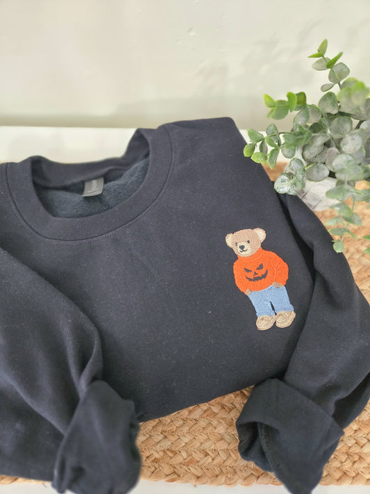 Teddy Bear Pumpkin Embroidered Sweatshirt