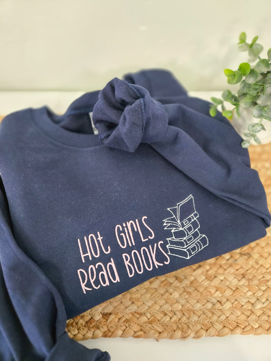 Hot Girls Read Books Embroidered Sweatshirt