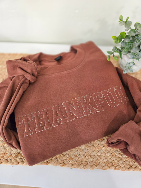 Thankful Embossed Embroidered Crewneck Sweatshirt