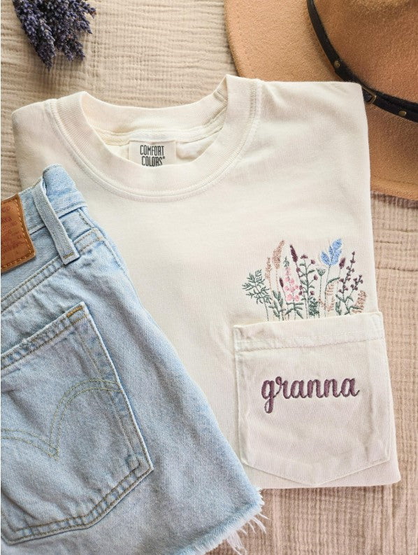 Mama and Grandparents Floral Pocket T-Shirt
