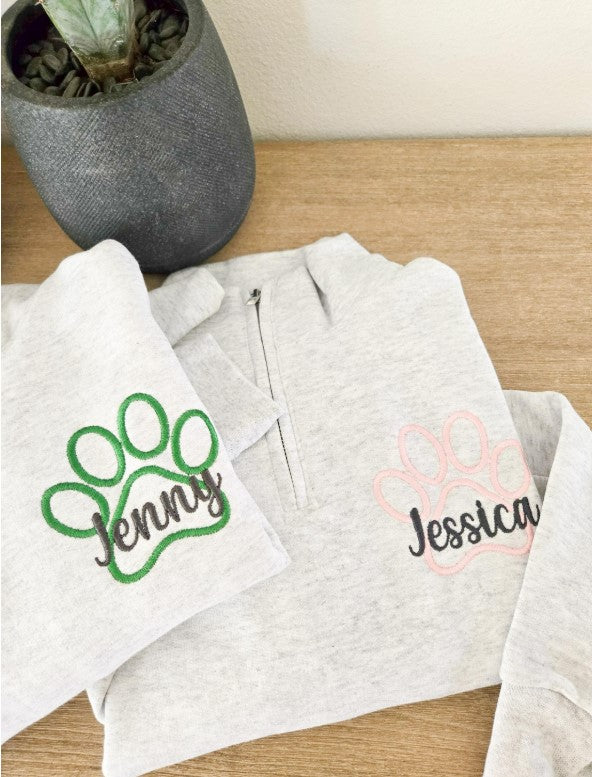 Paw Print Personalized Quarter Zip Sweatshirt