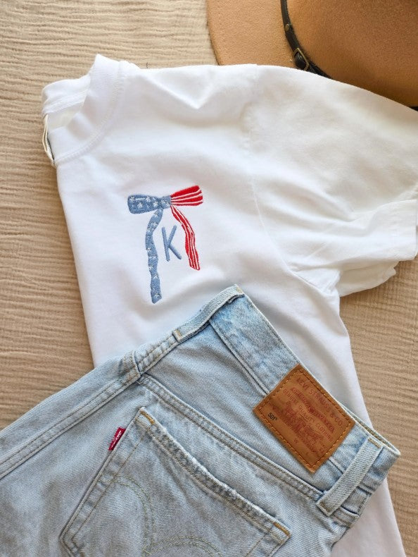 Patriotic Bow Monogram T Shirt