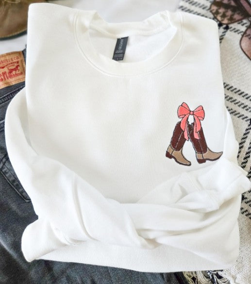 Country Coquette Boots Embroidered Sweatshirt