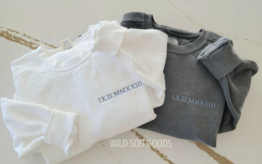 Roman Numerals Embroidered Sweatshirt