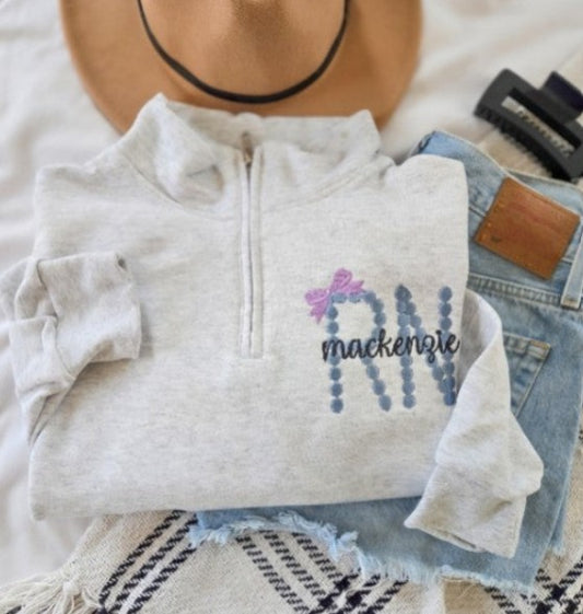 RN Pearl Bow Embroidered Quarter Zip