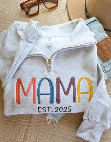 Mama Est Embroidered Quarter Zip