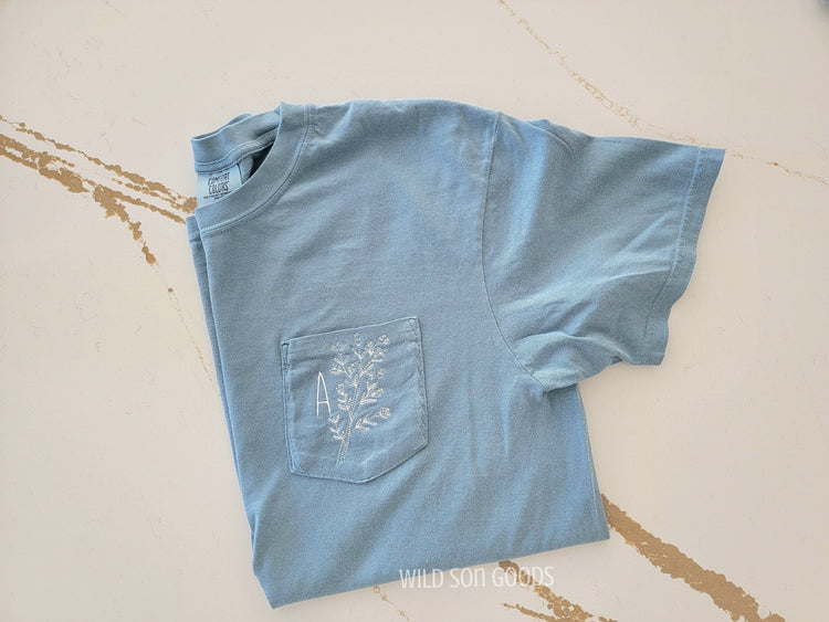 Single Intial Floral Pocket T-Shirt