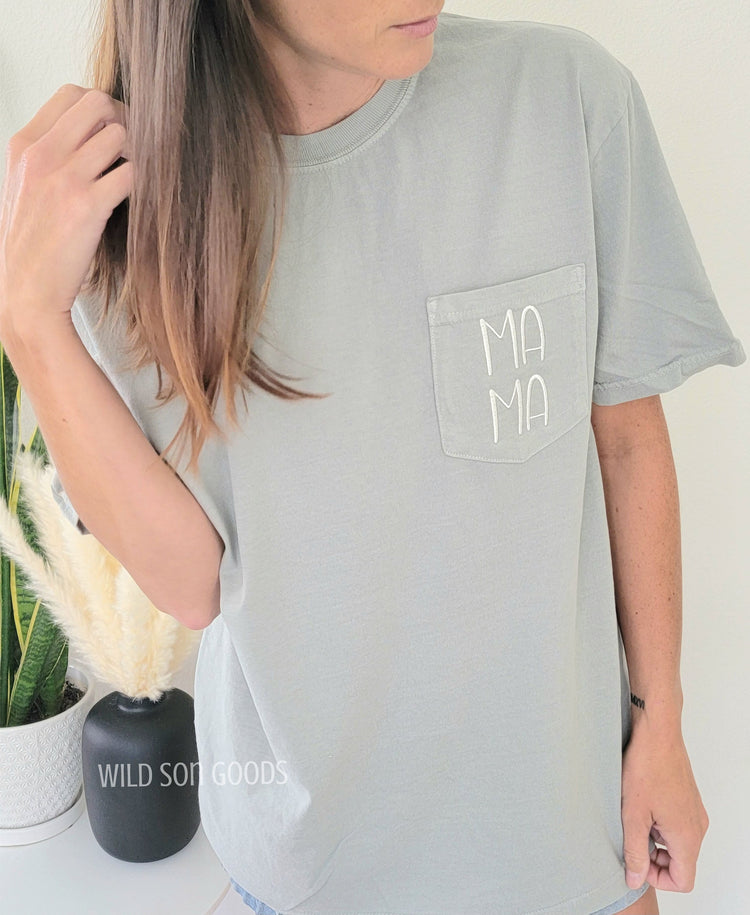 Mama Stacked Font Pocketed T-Shirt