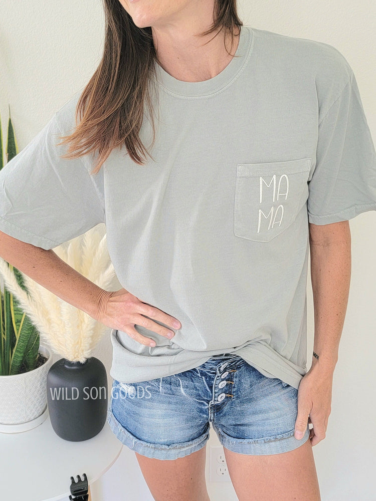 Mama Stacked Font Pocketed T-Shirt