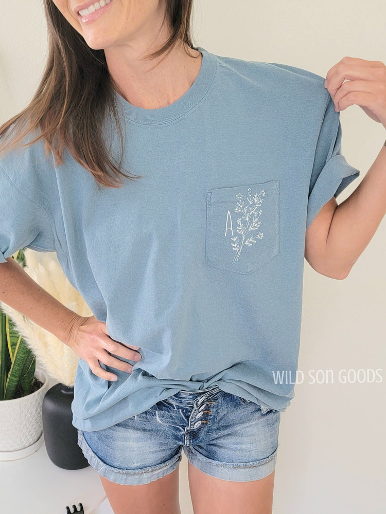 Single Intial Floral Pocket T-Shirt