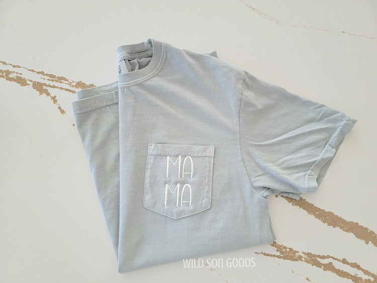 Mama Stacked Font Pocketed T-Shirt