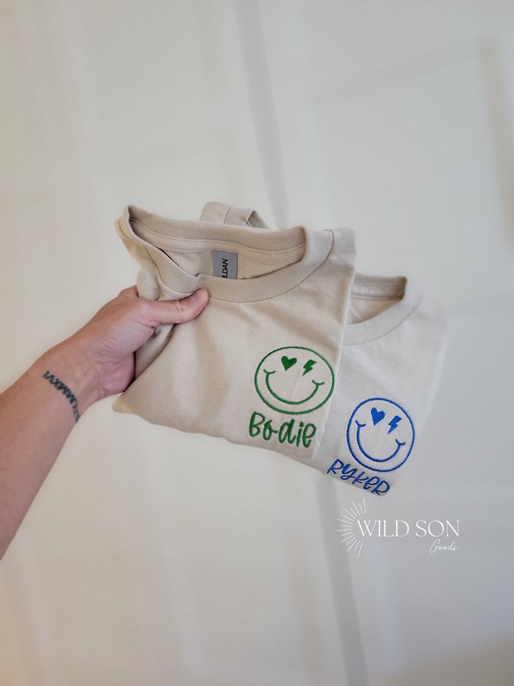 Kids Custom Name Retro Smiley Face T-Shirt