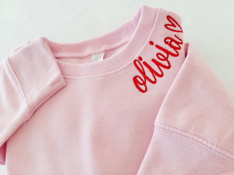 Toddler Personalized Valentines Neckline Embroidered Sweatshirt