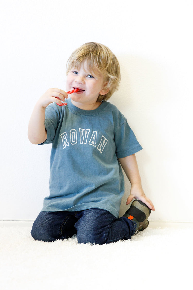 Kids Centered Curved Embroidered Name T-Shirt