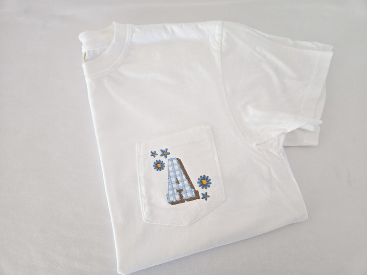 Floral and Checkered Intial T-Shirt