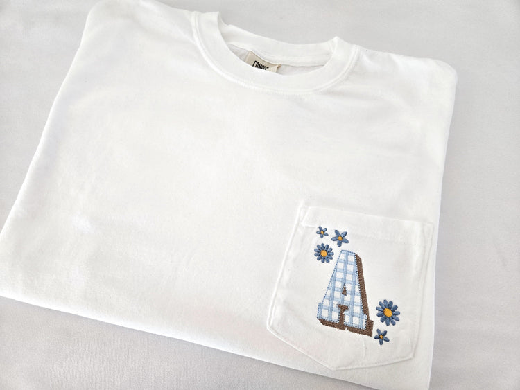Floral and Checkered Intial T-Shirt