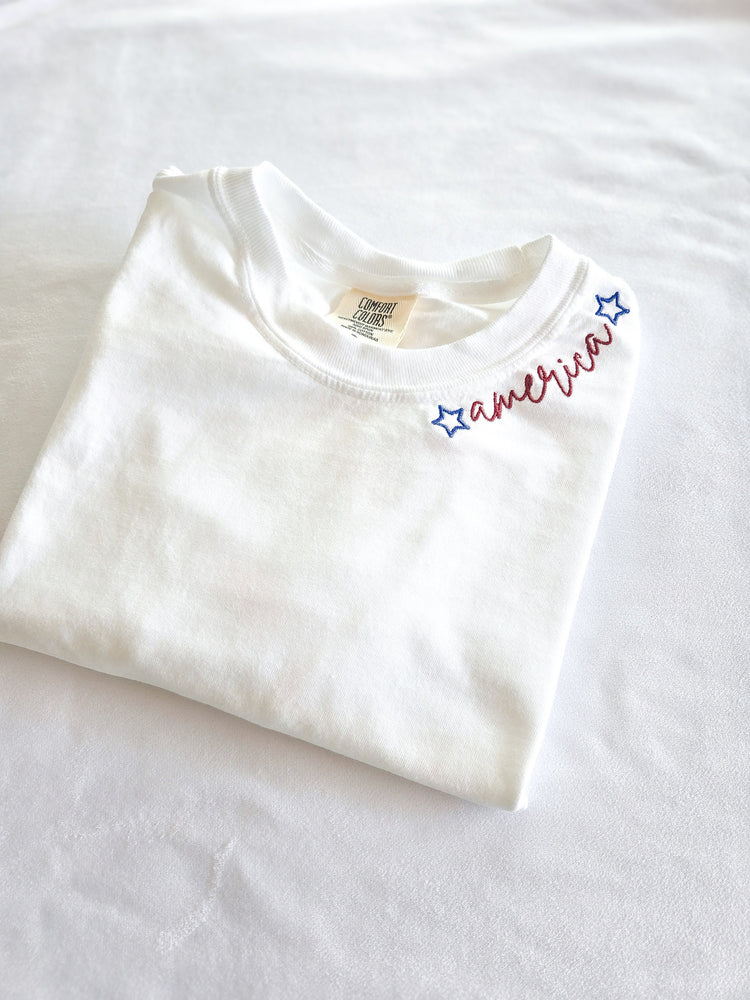America Neckline Embroidered T-Shirt