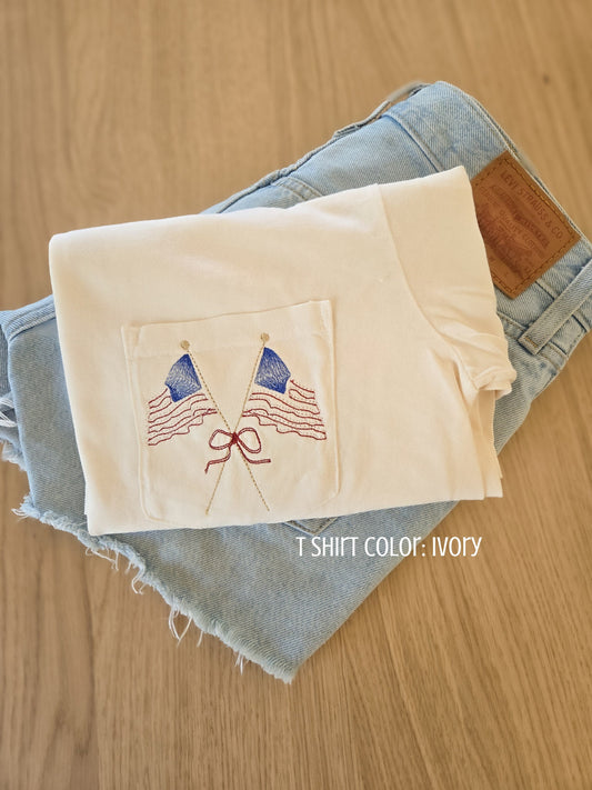 American Flag Embroidered T-Shirt