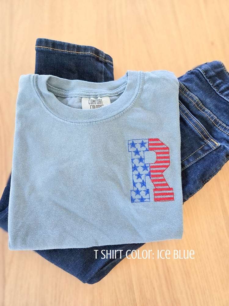 Kids Red White and Blue Initial T-Shirt