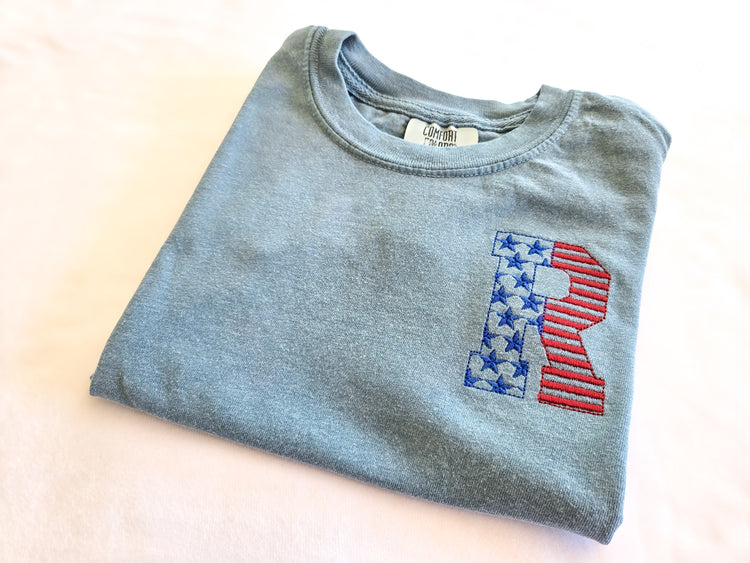 Kids Red White and Blue Initial T-Shirt