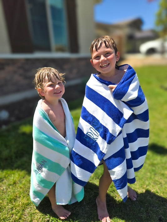 Embroidered Striped Beach Towel