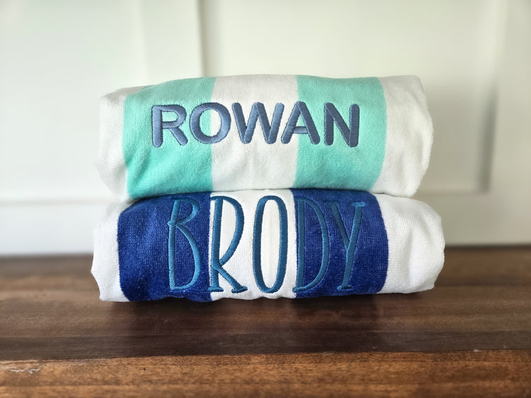 Embroidered Striped Beach Towel