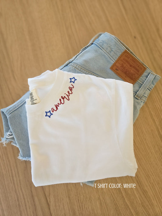 America Neckline Embroidered T-Shirt