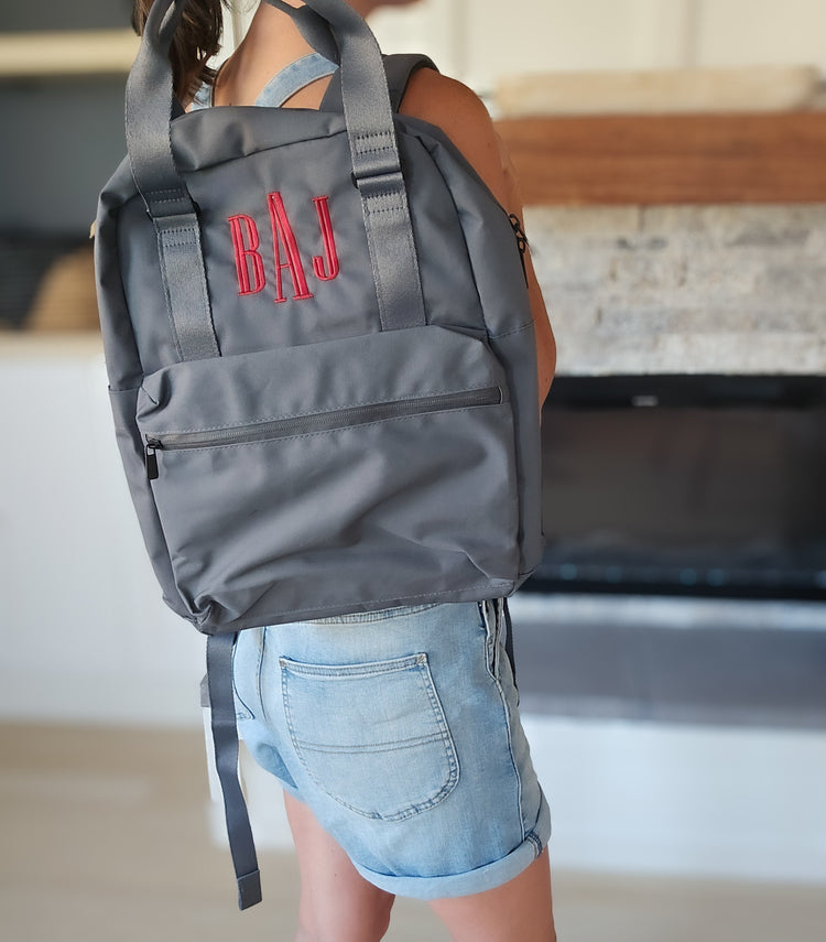 Monogram Embroidered Handled Backpack