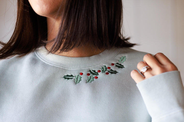 Christmas Neckline Embroidered Mistletoe Idependent Trading Co Sweater