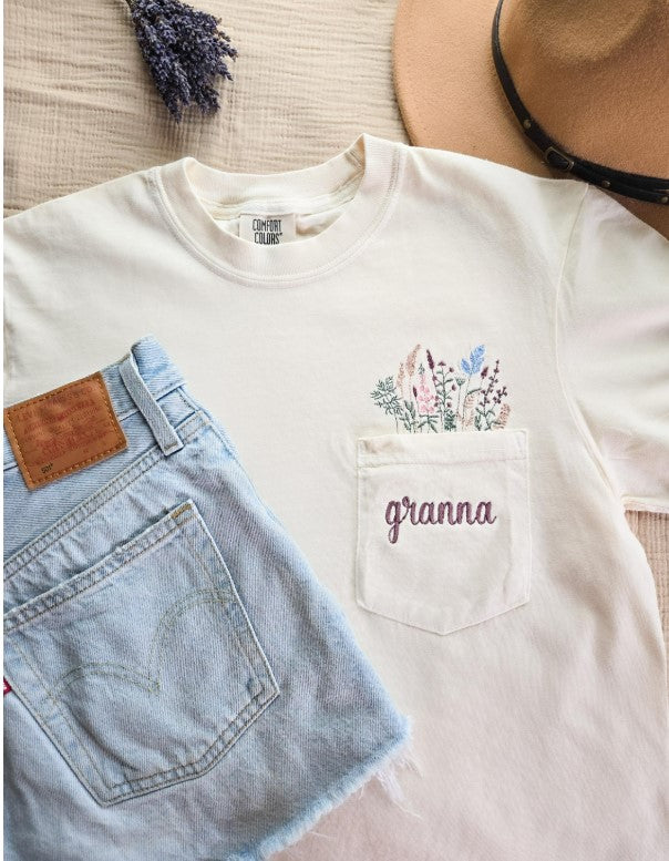 Mama and Grandparents Floral Pocket T-Shirt