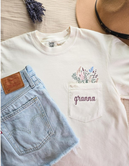 Mama and Grandparents Floral Pocket T-Shirt