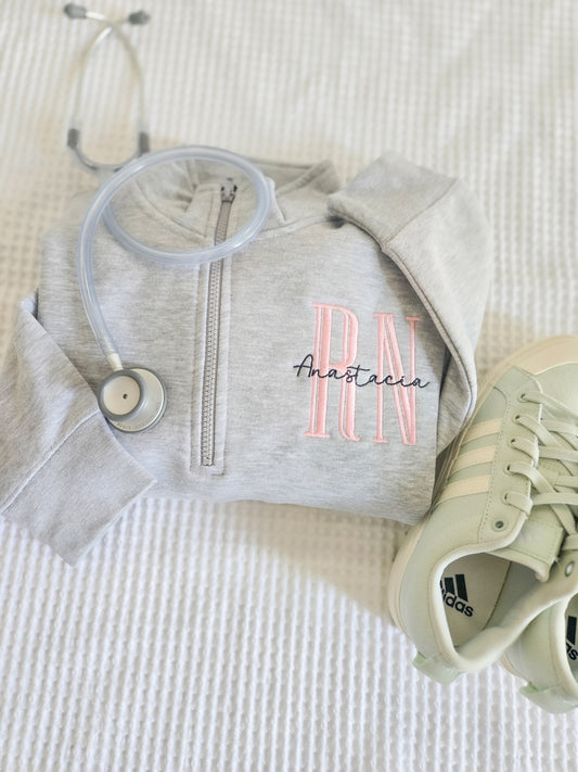 RN Monogram Embroidered Pocketed Quarter Zip