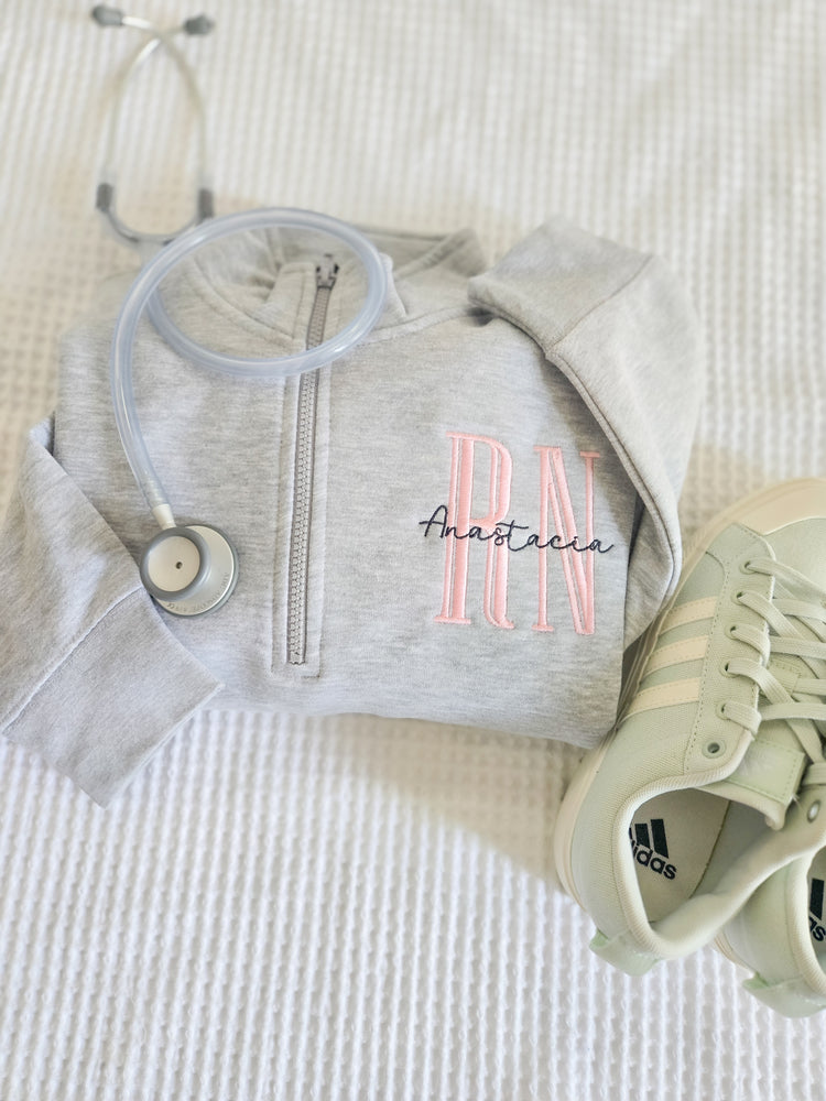 RN Monogram Embroidered Pocketed Quarter Zip