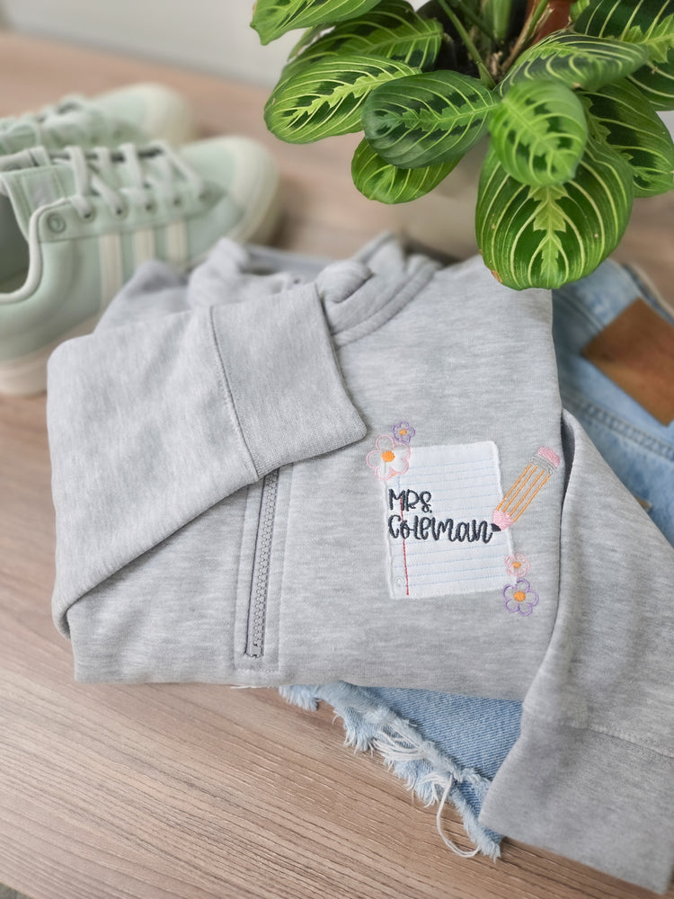 Custom Teacher Notebook Embroidered Pocketed Quarter Zip