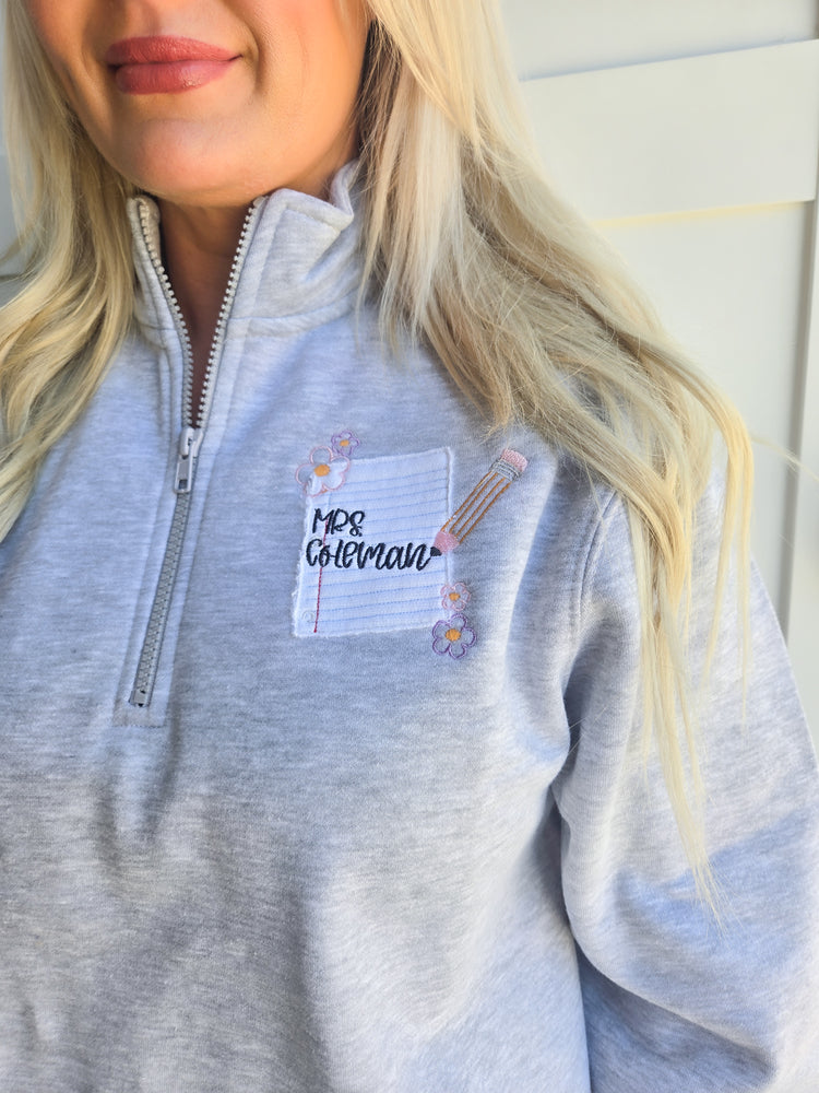 Custom Teacher Notebook Embroidered Pocketed Quarter Zip