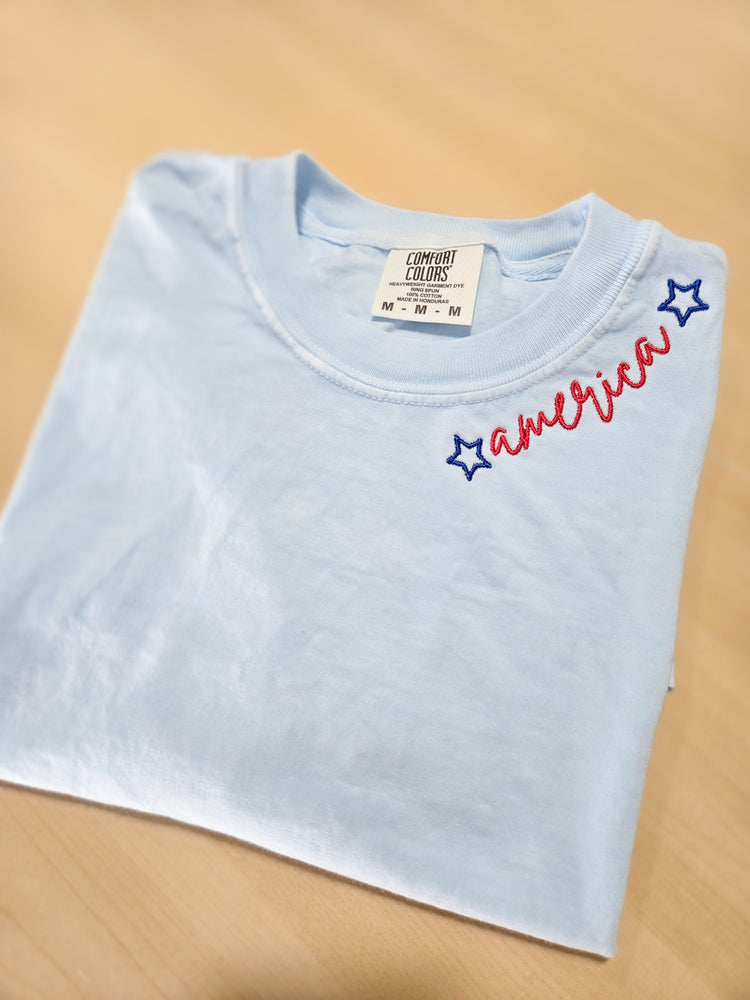 America Neckline Embroidered T-Shirt