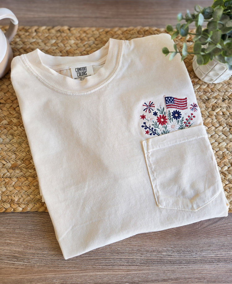 American Honey Embroidered Pocket Tee