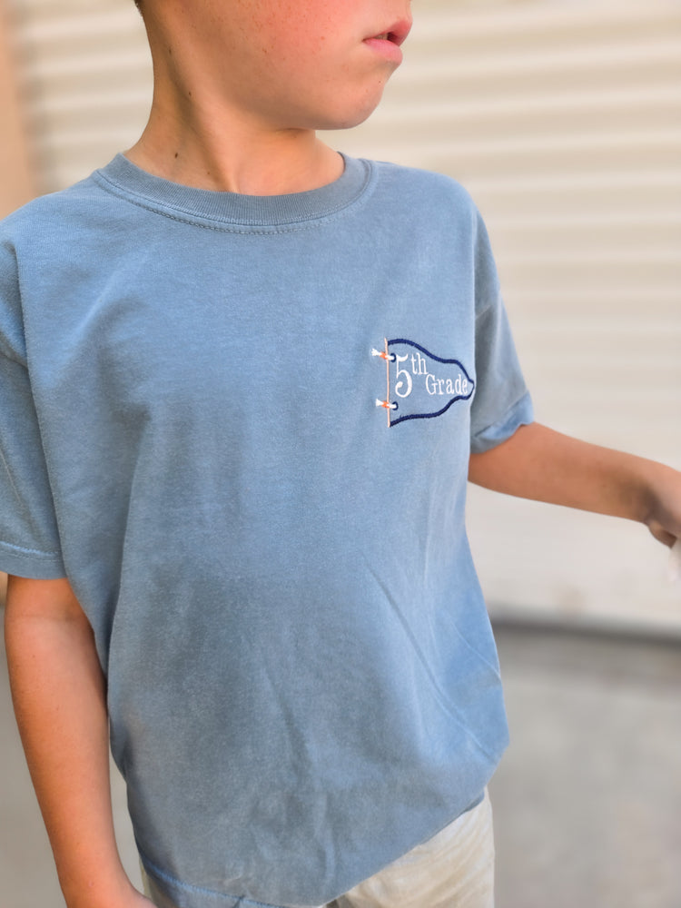 Pennant Flag Embroidered Left Chest Youth Tshirt