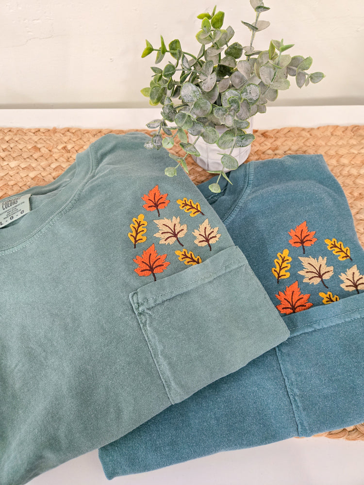 Leaves Embroidered Pocket TShirt
