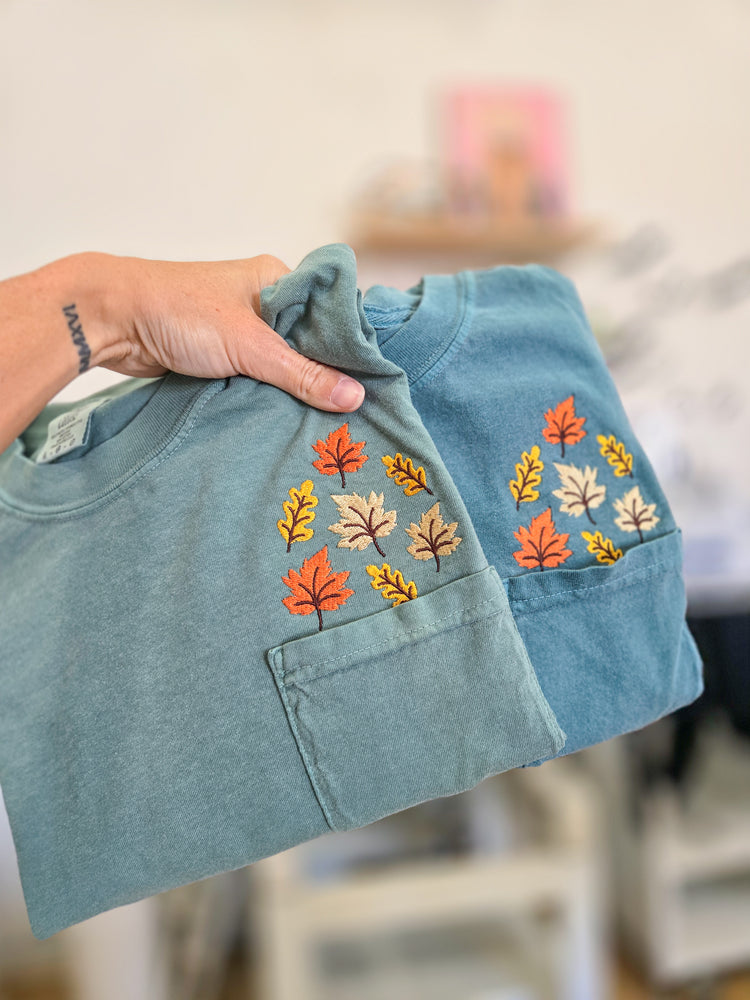 Leaves Embroidered Pocket TShirt