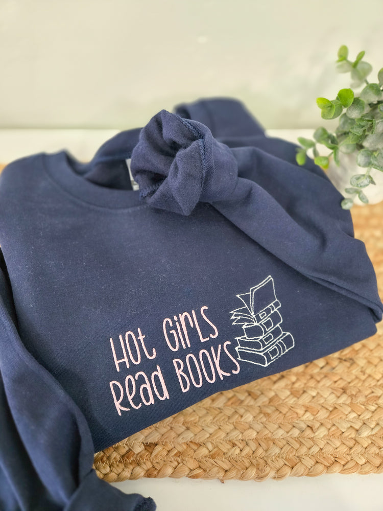 Hot Girls Read Books Embroidered Sweatshirt